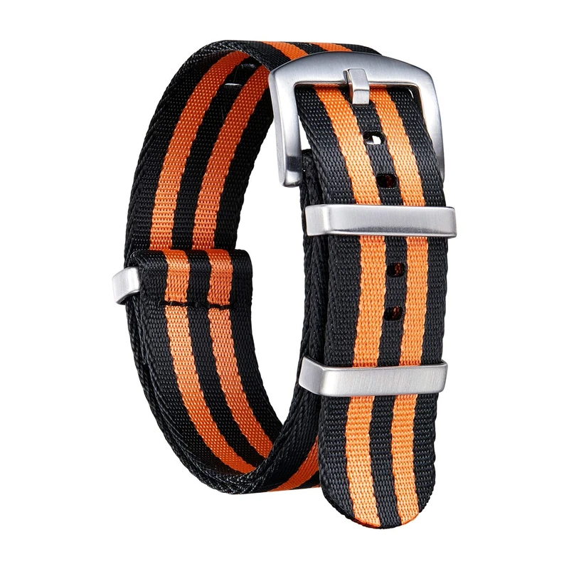 BINLUN Nylon Watch Straps Thick G10 Premium Ballistic Multicolor Replacement Watch Bands with Silver/Black Stainless Steel Buckle for Men Women 18mm 20mm 22mm 24mm（Black&Orange，20mm）