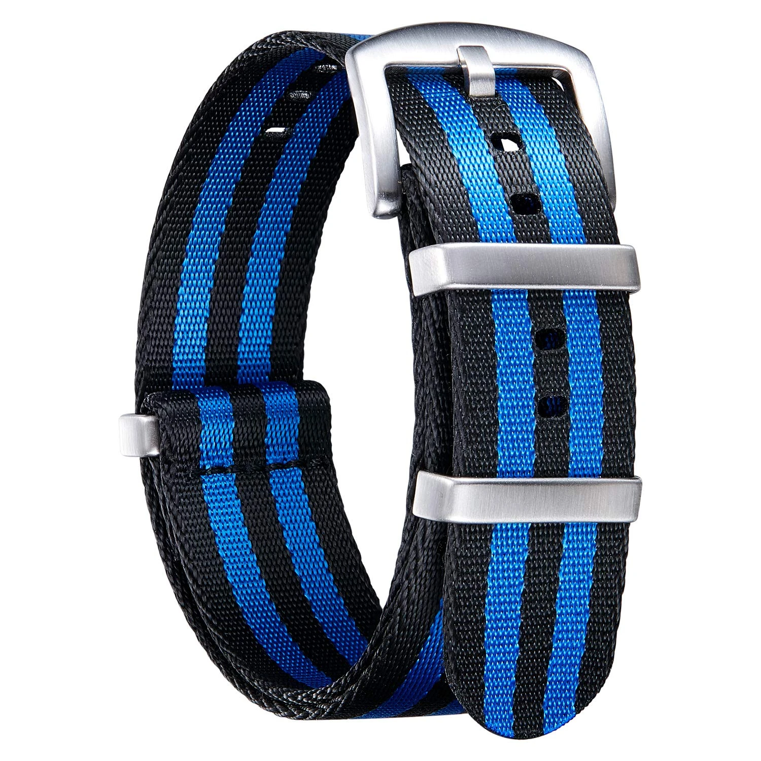 BINLUN Nylon Watch Straps Thick G10 Premium Ballistic Multicolor Replacement Watch Bands with Silver/Black Stainless Steel Buckle for Men Women 18mm 20mm 22mm 24mm（Black&Blue，20mm）