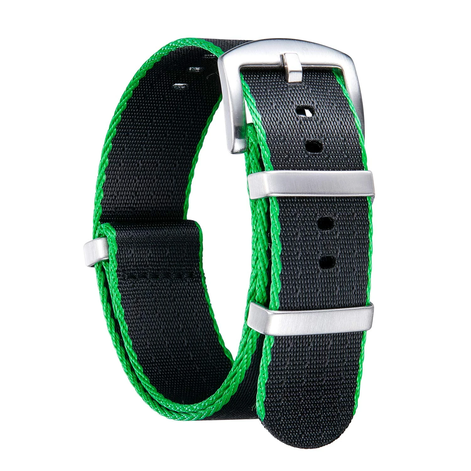 BINLUN Nylon Watch Straps Thick G10 Premium Ballistic Multicolor Replacement Watch Bands with Silver/Black Stainless Steel Buckle for Men Women 18mm 20mm 22mm 24mm（Green Edge，20mm）