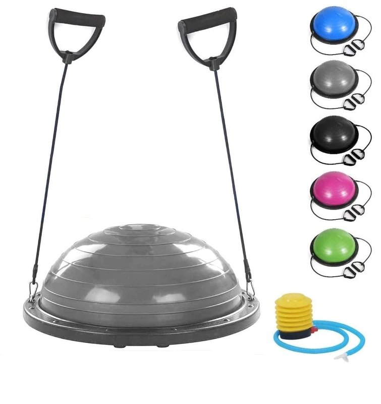 FMYBB70G Fitness Balance Ball (Ø 60 cm) | ABS and PVC Gymball Training Board Half Ball Dome | Increases Balance Resistance Strength and Core Training (Grey)