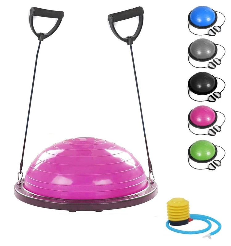 FMYBB70R Balance Ball Trainer with Elastic Bands | Ball (Diameter 60 cm) for Fitness Yoga Pilates Training Rehabilitation | ABS and PVC Anti-Burst (Pink)