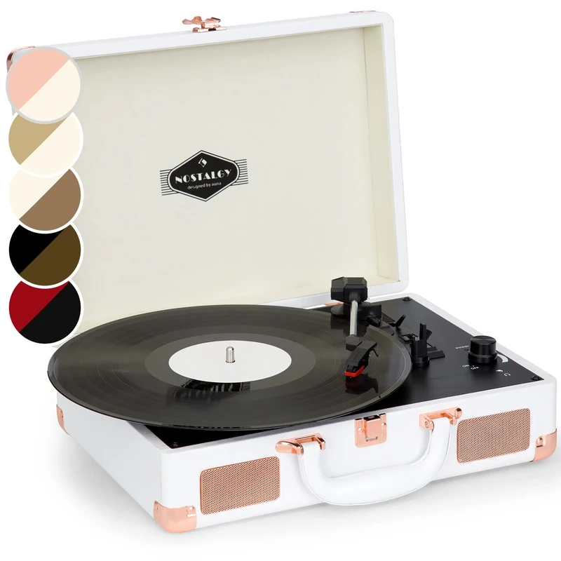 Auna Vinyl Record Player, Retro Vintage USB Turntable with Speakers, Home Audio Stereo System