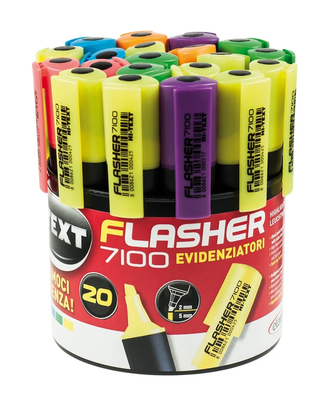 Hi-Text 7100 Flasher Jar 20 Highlighters Chisel Tip