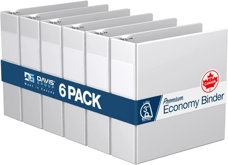 Premium Economy 6-Pack 3-Ring Binders for School or Office, D-Ring Binders, 3 Inch, White