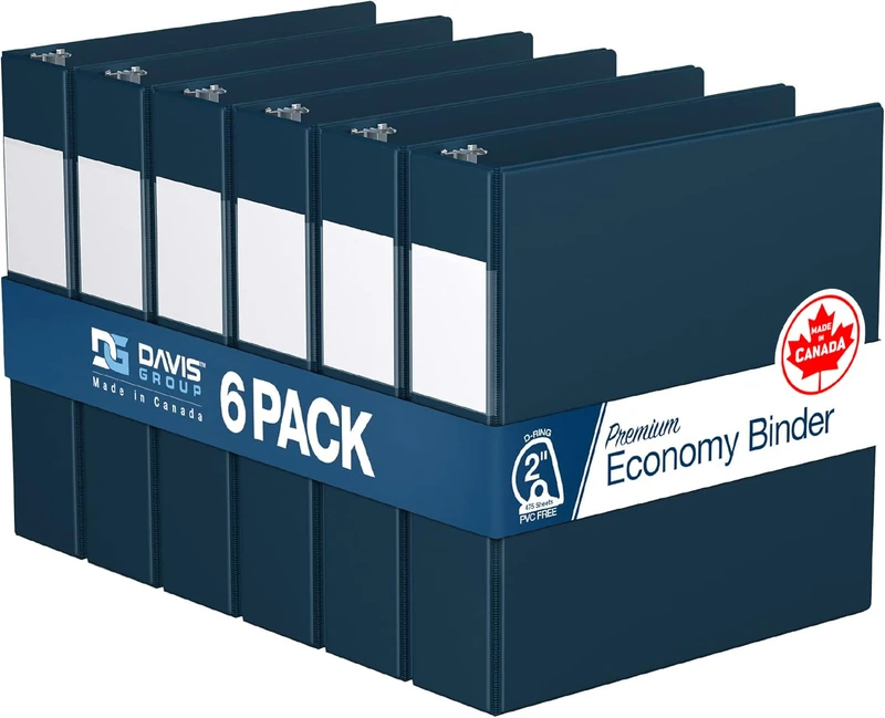 Premium Economy 6-Pack 3-Ring Binders for School or Office, D-Ring Binders, 2 Inch, Navy Blue