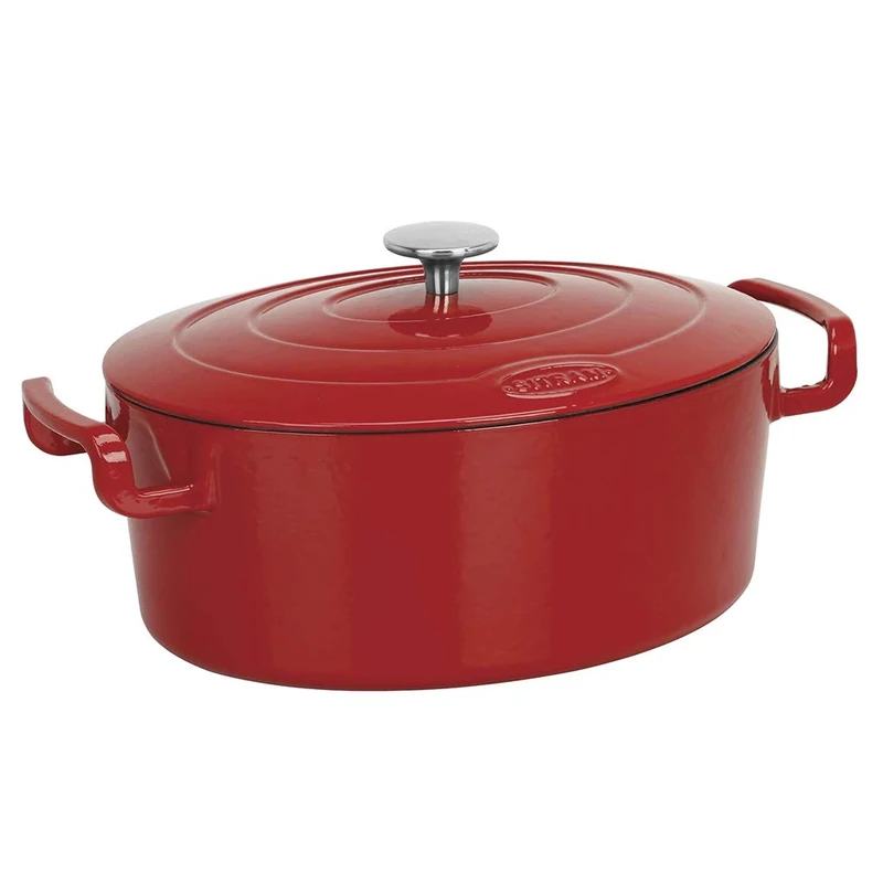 Sitram Sitrabella 711084 Enamelled Cast Iron Oval Casserole Dish Large Capacity 6.5 Litres Red Exterior and White Interior All Heat Sources Including Induction and Oven