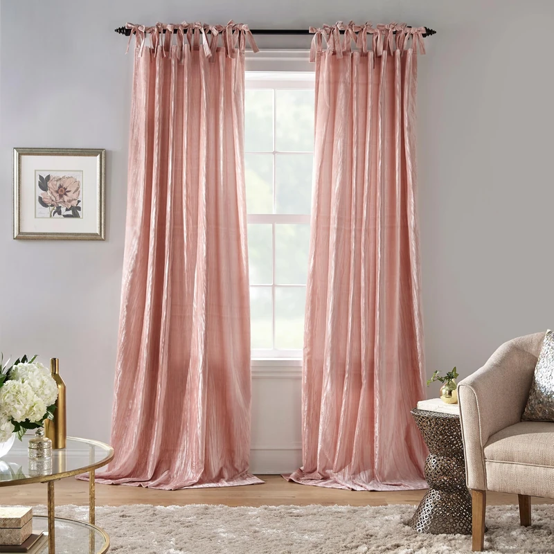 Elrene Home Fashions Korena Rustic Vogue Tie-Top Crushed Velvet Window Curtain Panel, Blush, 52" W x 84" L, 1 Panel