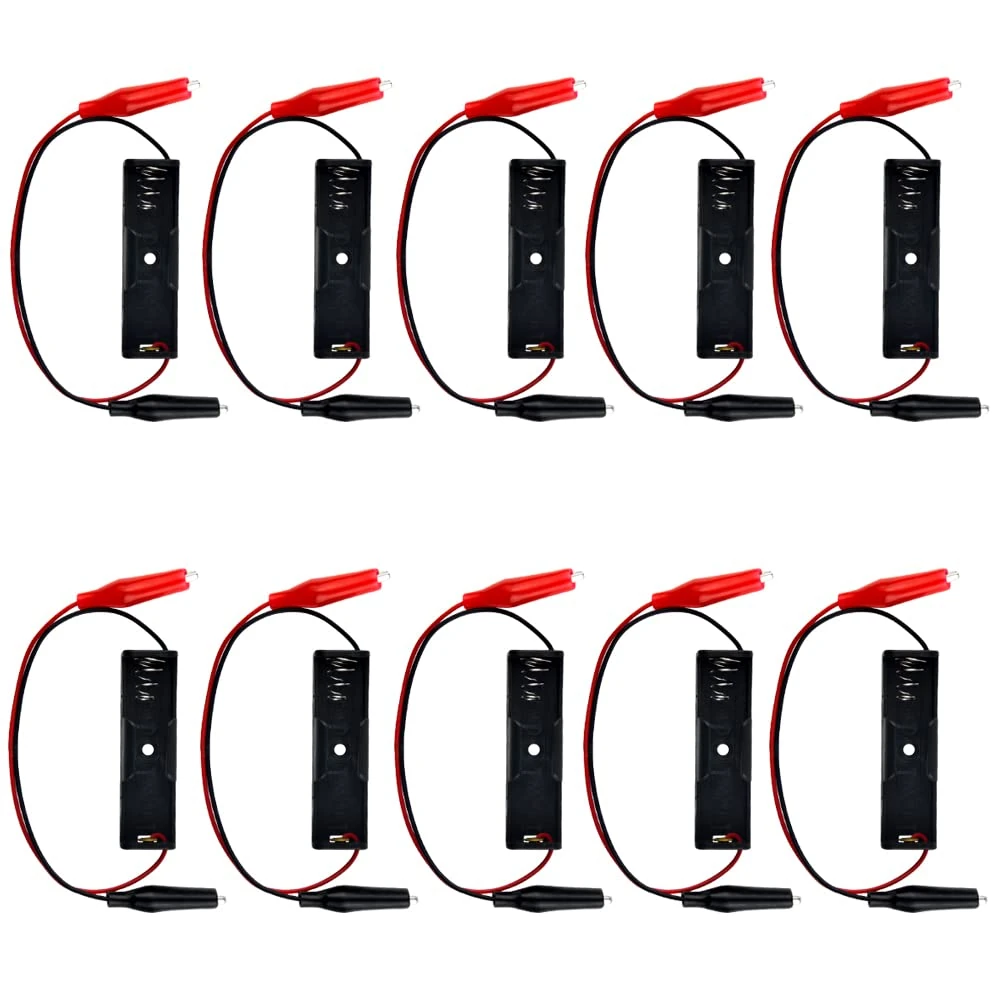 WMYCONGCONG 10 PCS 1x 1.5V Battery Holder with Alligator Test Clips AA Battery holder with leads