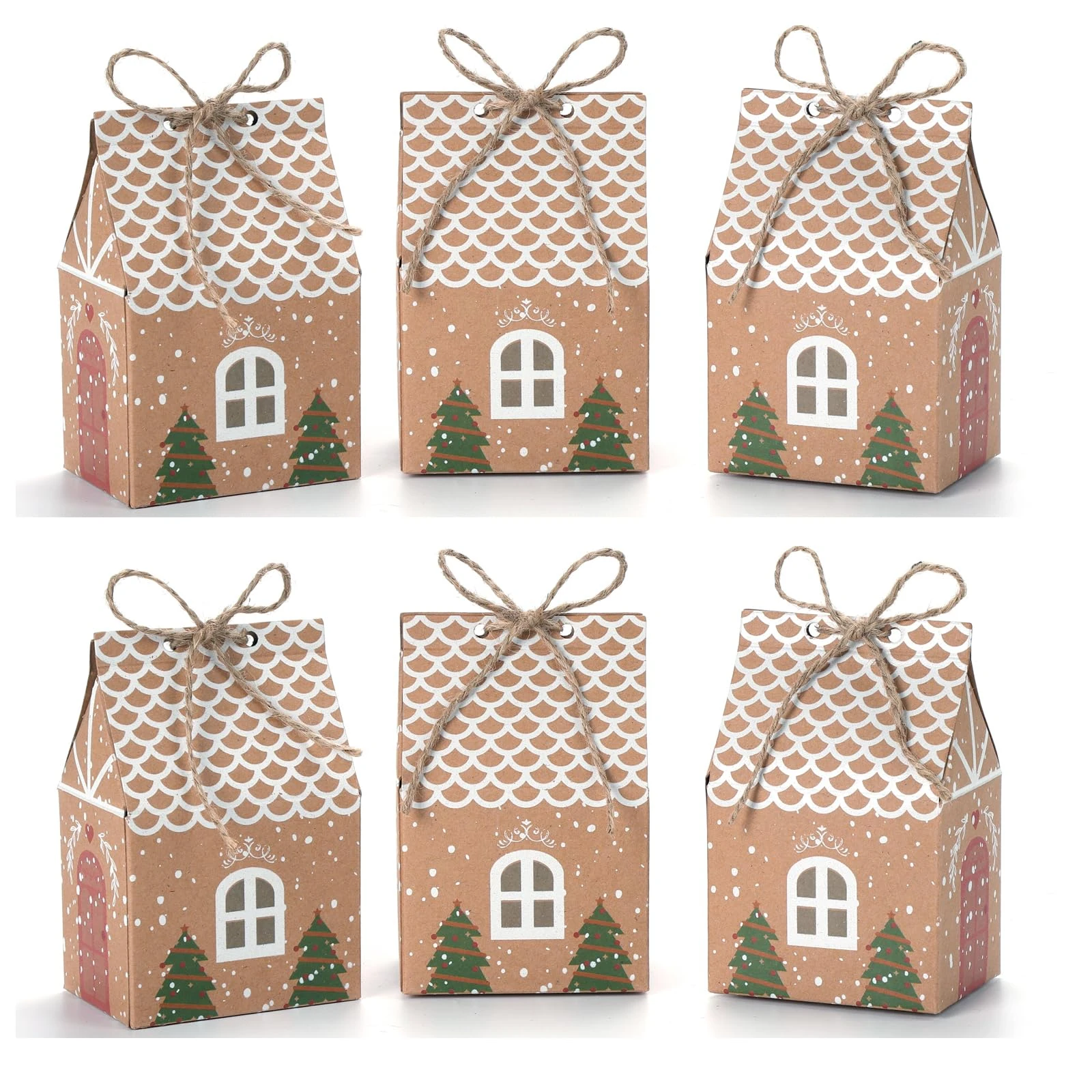 HSEAMALL 50PCS Christmas Party Gift Boxes,Kraft Paper Treat Candy Box Sweet Wedding Favour Boxes Xmas Gift Bag for Wedding Birthday Party Christmas Baby Shower