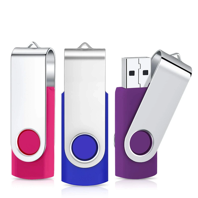 Cardfuss 8GB USB Flash Drive 3 Pack USB2.0 Memory Stick Swivel Thumb Drives USB Stick Jump Drive Pen Drive Data Storage with Led Indicator (Pink Blue & Purple)