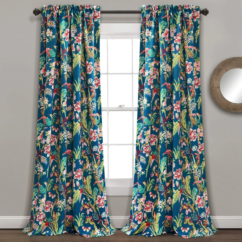 Lush Decor, Navy Curtains Dolores Darkening Window Panel Set for Living, Dining Room, Bedroom (Pair), 95" x 52", 95 in x 52