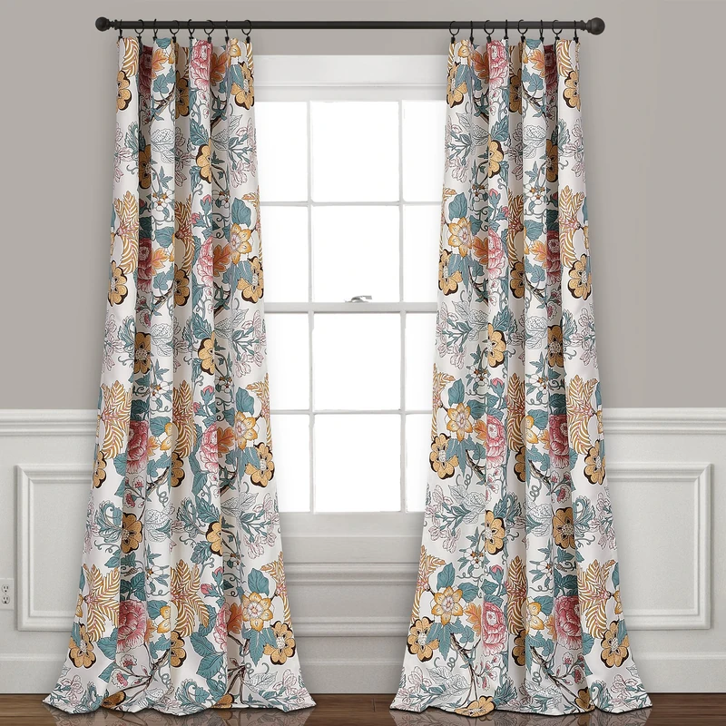 Lush Decor, Blue and Yellow Sydney Curtains | Floral Garden Room Darkening Window Panel Set for Living, Dining, Bedroom (Pair), 108” x 52 L