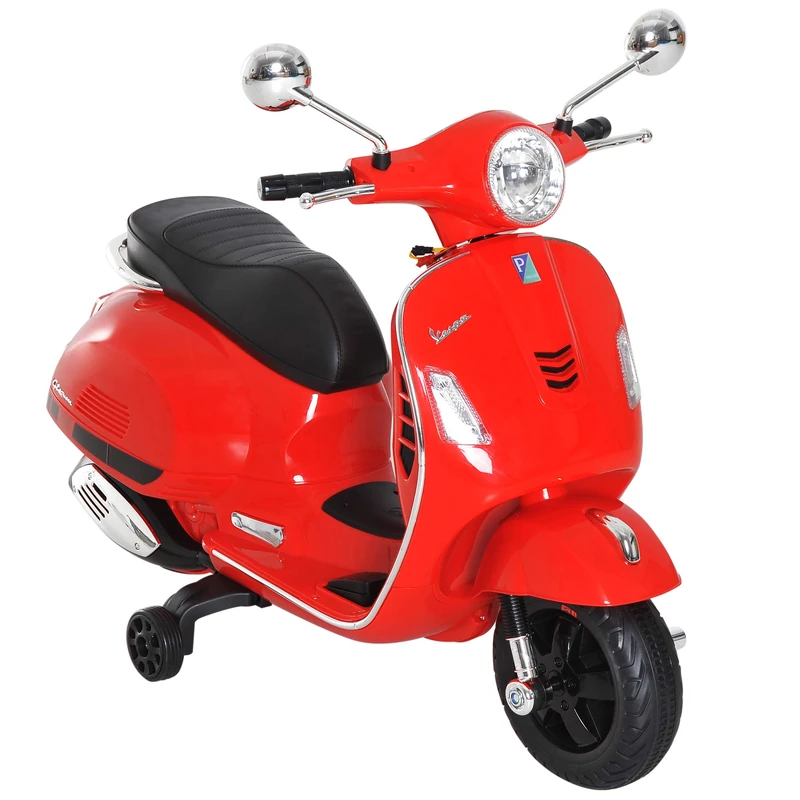 HOMCOM 6V Kids Electric Motorcycle Licensed Vespa Ride On Motorbike w/ MP3 Music LED Toy for 3-6 Years Old Red