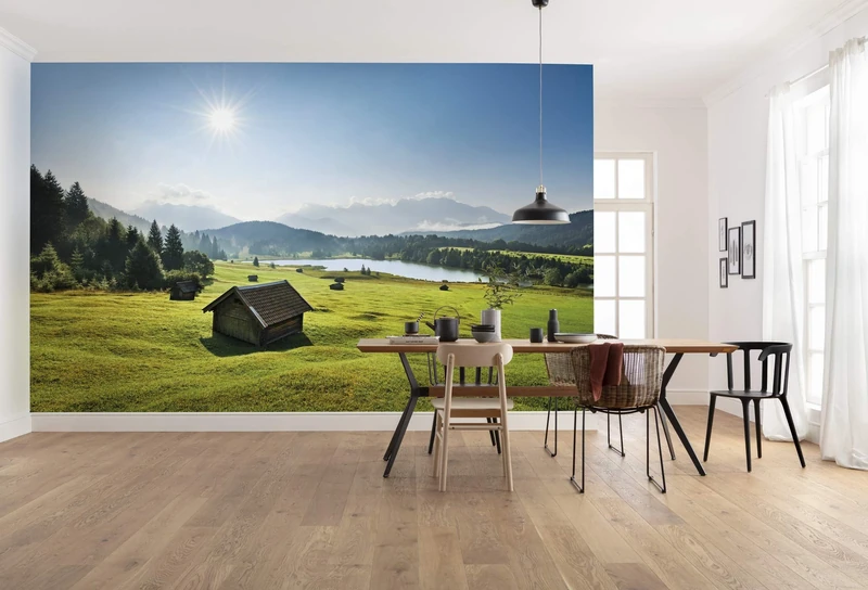 Komar SHX9-009 Non-Woven Photo Wallpaper with Mountain Meadow in Front of Karwendel Design XXL Decoration Nature Landscape Bedroom Living Room Office Hallway 450 x 280 cm (Width x Height) Colourful