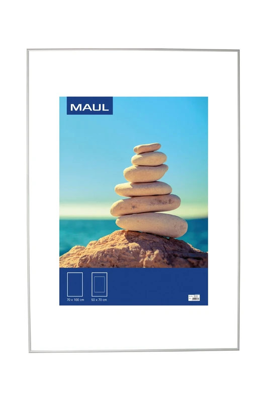 MAUL MAULdesign Aluminium Photo Frame | Portrait or Landscape Format | with Mount | Removable Removable Frame | Plastic Glass | Photo Frame 70 x 100 cm | Silver