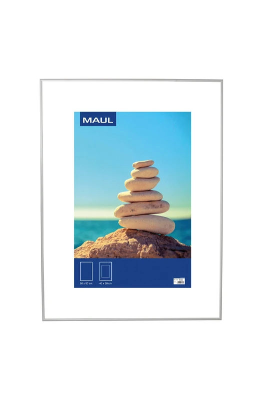 MAUL MAULdesign Aluminium Picture Frame, 60 x 80 cm, for Hanging in Landscape and Portrait Format, Elegant, Narrow Removable Frame with Mount Insert, Ideal for Photos, Collage and Pictures, Silver