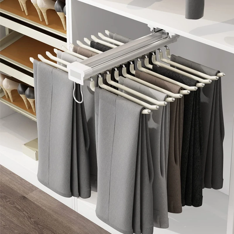 Geeaoo Pull Out Trousers Rack Stainless Steel Sliding Pants Rack Closet Pants Hanger Bar Clothes Organizers with 22 Arm for Space Saving and Storage 23-2/5x 18 inch