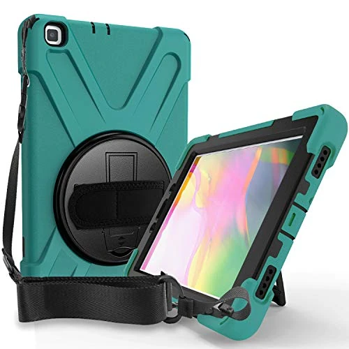 ProCase Galaxy Tab A 8.0 2019 Case for Kids (SM-T290 T295), Heavyduty Shockproof Hybrid Rugged Case Cover, with Hand Shoulder Strap Kickstand –Emerald