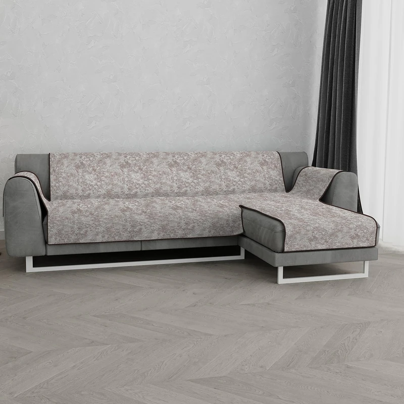 Italian Bed Linen “ Glamour” Anti-Slip Sofa Cover with Chaise-Longue Right, Brown, 190cm