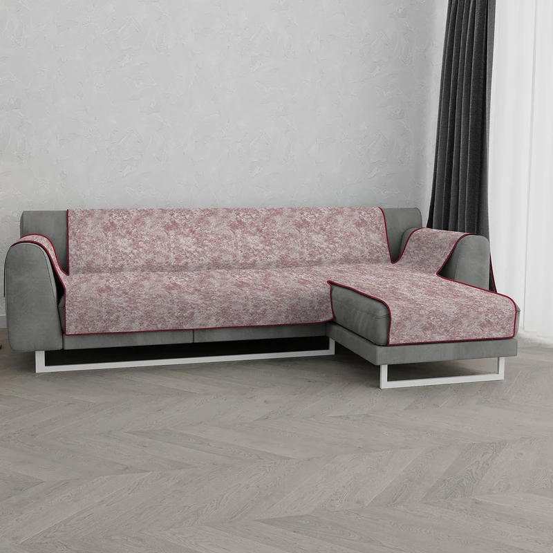 Italian Bed Linen “ Glamour” Anti-Slip Sofa Cover with Chaise-Longue Right, Bordeaux, 290cm