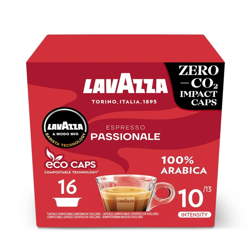 Lavazza, A Modo Mio Espresso Passionale, 256 Coffee Capsules, with Notes of Caramel and Chocolate, 100% Arabica, Intensity 11/13, Dark Roasting, Compostable, 16 Packs of 16 Compostable Coffee Pods