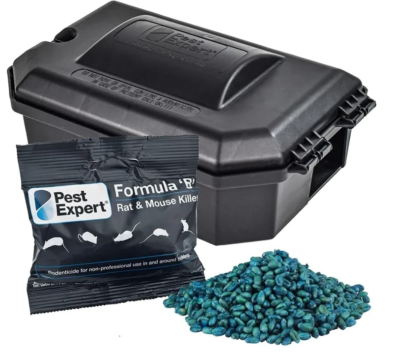 Pest Expert Formula B+ Advanced Rat & Mouse Killer Poison Sachets (10 x 60g) Professional Strength Outdoor Fast Acting Brodifacoum (600g) & Rat Bait Box