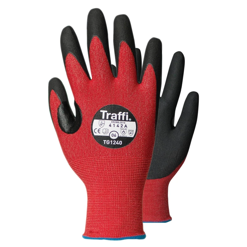 Traffi TG1240- Microdex Nitrile LXT Safety Glove - Cut Level A Work Glove - Carbon Neutral - 10 Pairs of Size 8