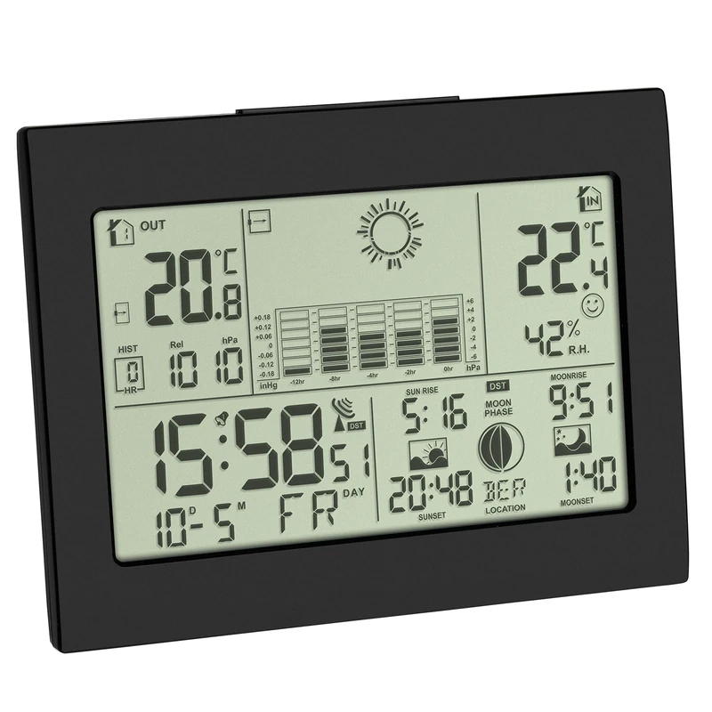 TFA Dostmann Horizon 35.1155.01 Wireless Weather Station with Outdoor Sensor Weather Forecast with Radio Controlled Clock Black - Image 1