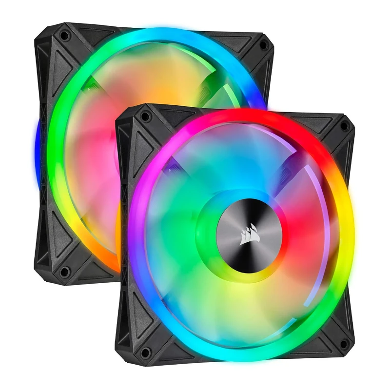 Corsair QL140 RGB 140mm PWM Dual Fan Kit with Lighting Node Core (68 RGB LEDs, Low-Noise) - Black