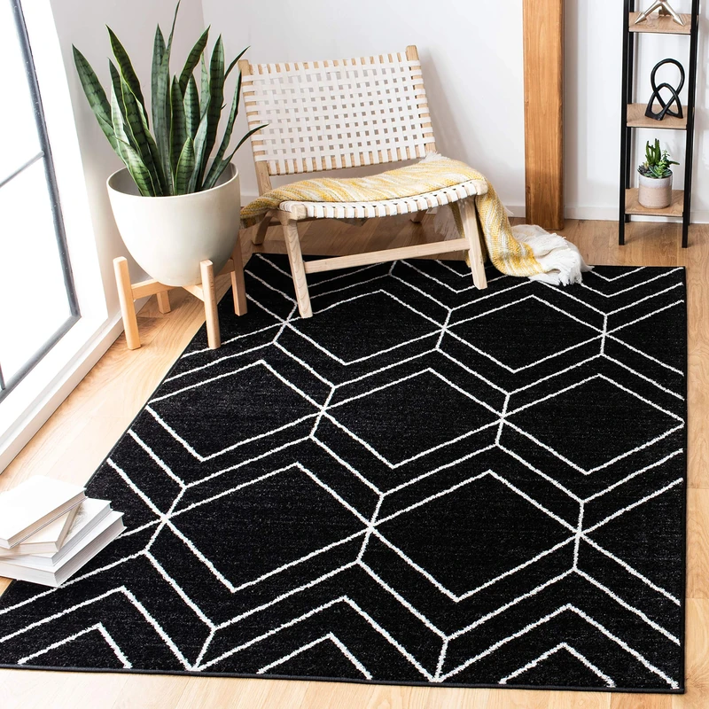 Safavieh Modern Geometric Indoor Woven Rectangle Area Rug, Adirondack Collection, ADR241, in Black / Ivory, 155 X 229 cm for Living Room, Bedroom or Any Indoor Space