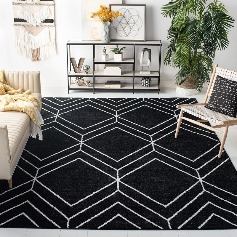 Safavieh Modern Geometric Indoor Woven Rectangle Area Rug, Adirondack Collection, ADR241, in Black / Ivory, 91 X 152 cm for Living Room, Bedroom or Any Indoor Space