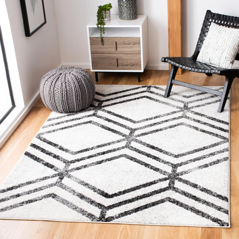 Safavieh Modern Geometric Indoor Woven Rectangle Area Rug, Adirondack Collection, ADR253, in Ivory / Charcoal, 122 X 183 cm for Living Room, Bedroom or Any Indoor Space