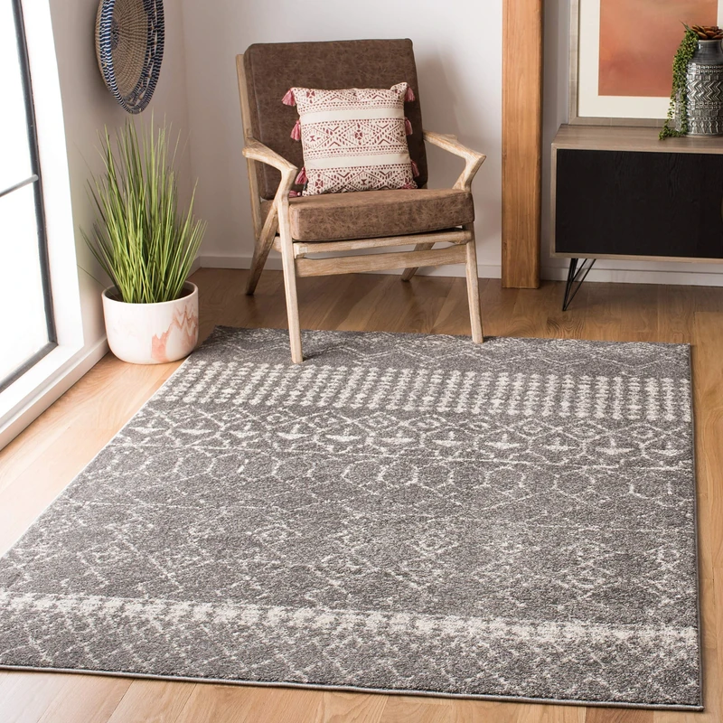 Safavieh Boho Chic Indoor Woven Rectangle Area Rug, Tulum Collection, TUL229, in Grey / Ivory, 91 X 152 cm for Living Room, Bedroom or Any Indoor Space