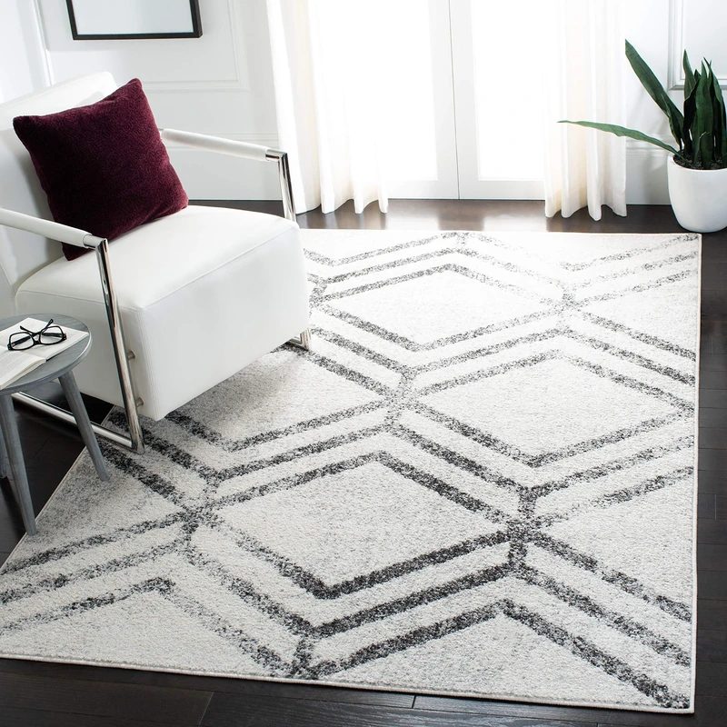 Safavieh Geometric Rug for Living Room, Dining Room, Bedroom - Adirondack Collection, Short Pile, in Ivory and Grey, 240 X 300 cm - Image 1