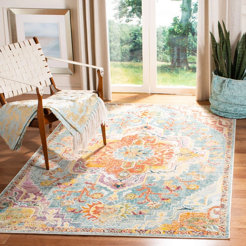 Safavieh Boho Indoor Woven Rectangle Area Rug, Crystal Collection, CRS501, in Teal / Orange, 201 X 279 cm for Living Room, Bedroom or Any Indoor Space - Image 1