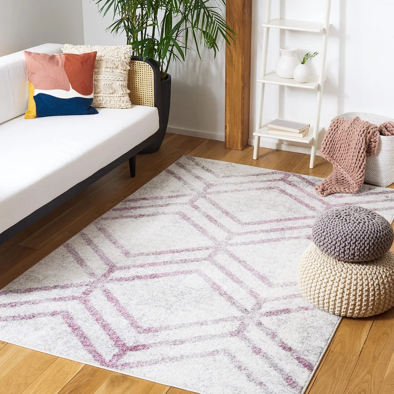 Safavieh Modern Geometric Indoor Woven Rectangle Area Rug, Adirondack Collection, ADR253, in Ivory / Plum, 91 X 152 cm for Living Room, Bedroom or Any Indoor Space