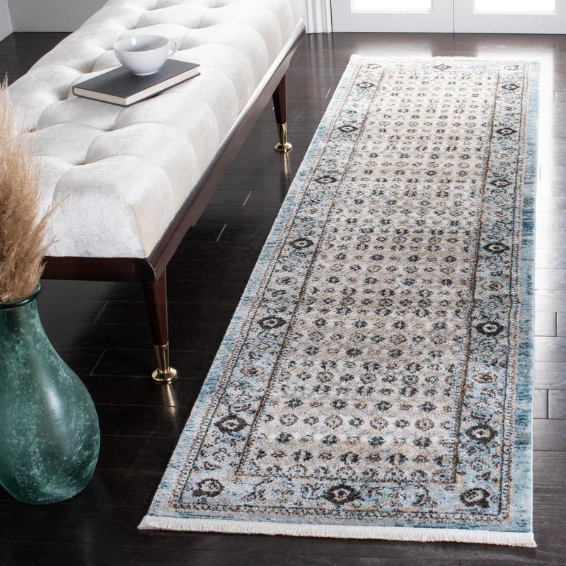 Safavieh Shivan Collection Contemporary Rug for Living Room Dining Room Bedroom Short Pile Grey and Blue 26 x 96 Inch - Image 1