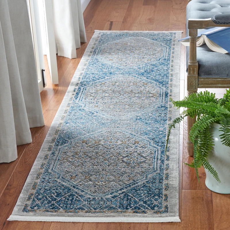Safavieh Shivan Collection Contemporary Rug for Living Room Dining Room Bedroom Short Pile Blue and Grey 26 X 96 Inch
