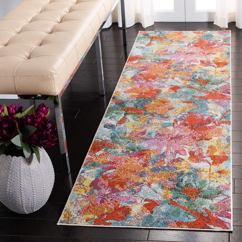 SAFAVIEH Traditional Rug for Living Room, Dining Room, Bedroom - Lillian Collection, Short Pile, in Blue and Orange, 66 X 213 cm - Image 1
