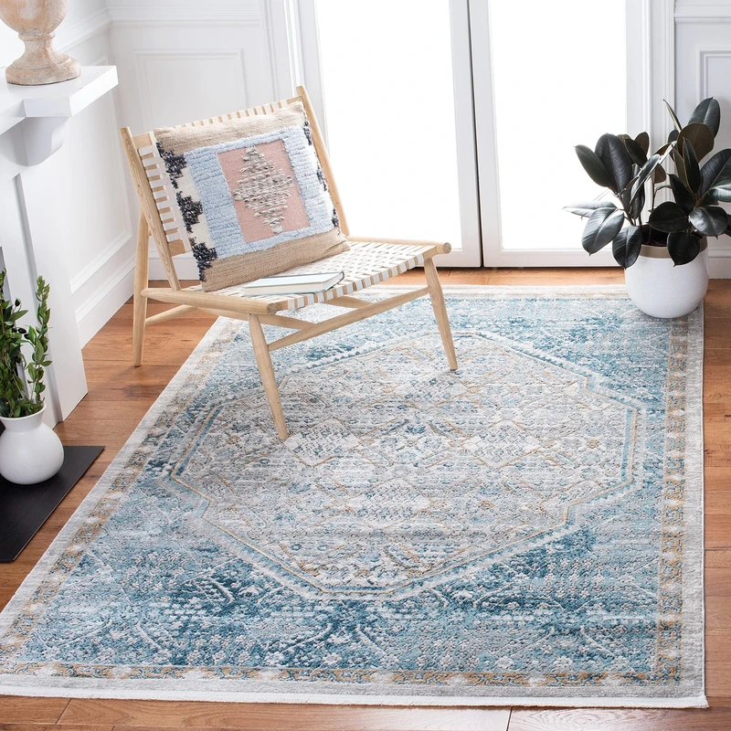 Safavieh Contemporary Indoor Woven Rectangle Area Rug, Shivan Collection, SHV714, in Blue/Grey, 122 X 183 cm for Living Room, Bedroom or Any Indoor Space