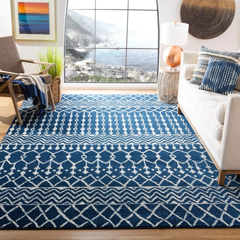 Safavieh Boho Chic Indoor Woven Rectangle Area Rug, Tulum Collection, TUL270, in Navy / Ivory, 183 X 274 cm for Living Room, Bedroom or Any Indoor Space