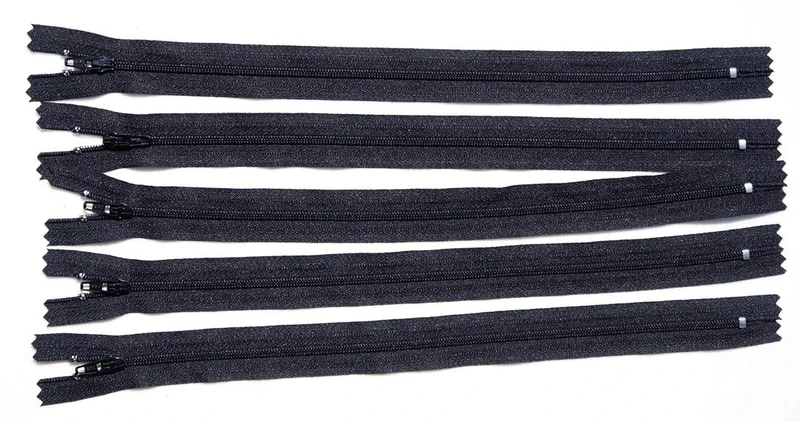 Pack of 5 YKK Nylon Black Closed end Zip 8,9,10,11,12,15,20. Size 3. (12 inch)