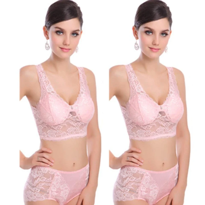 xurupeng Women's Lace Bra and Panties Set - Pink, Size L