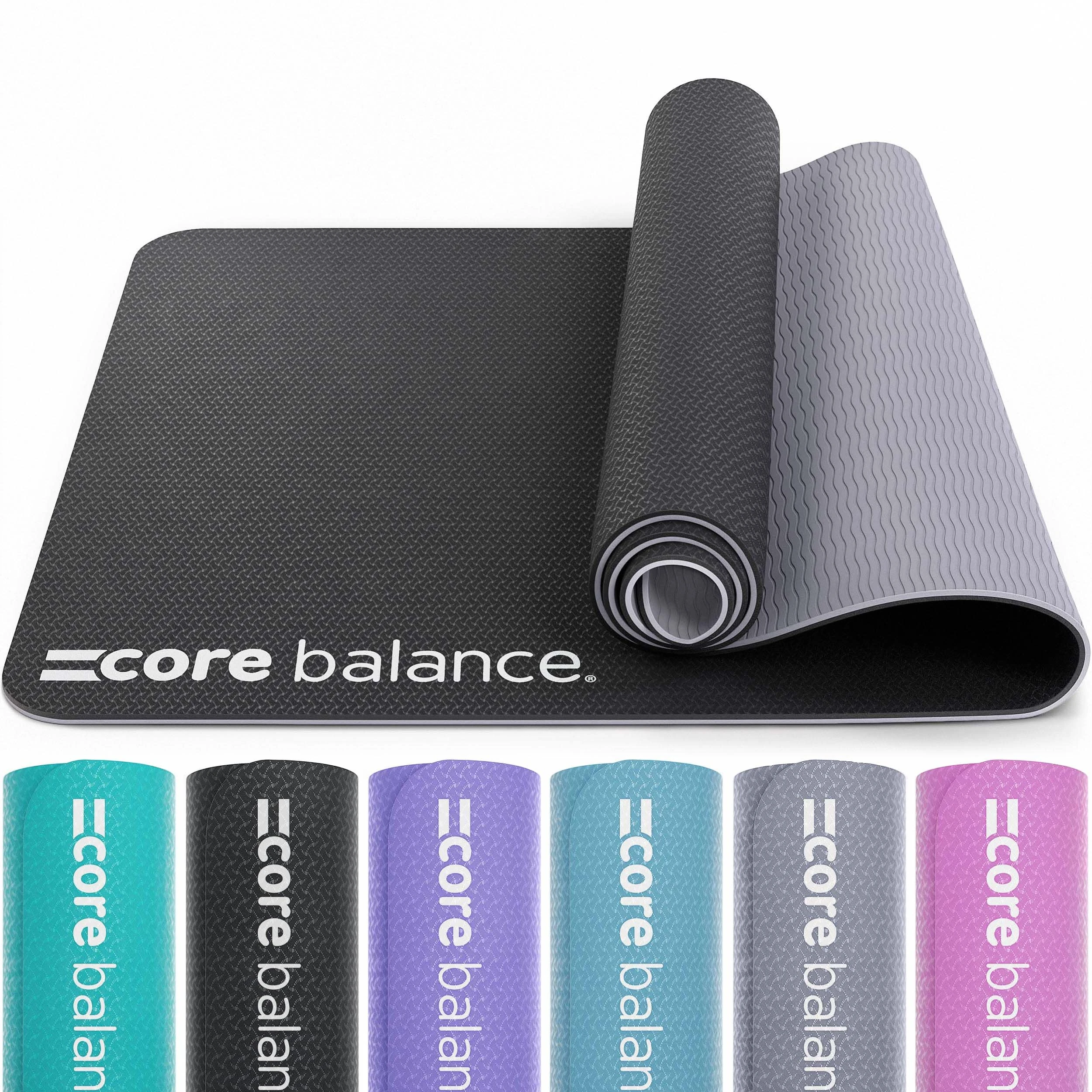 Core Balance TPE Gymnastics & Pilates Mat - Non-Slip Yoga & Fitness Mat, 183cm x 65cm x 0.6cm (Jet Black) with Carry Strap