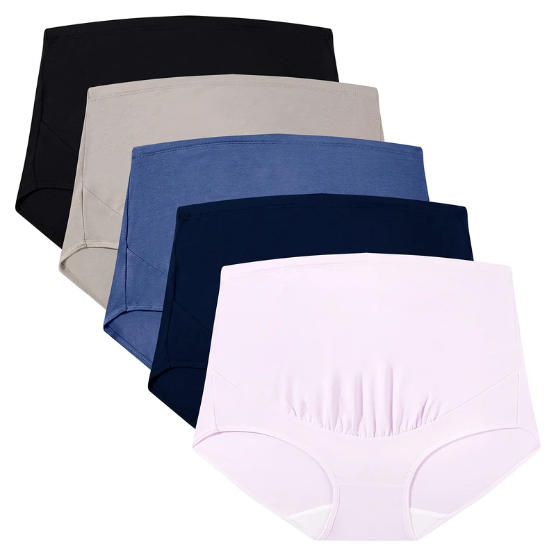 Mama Cotton Women's Over the Bump Maternity Knickers High Waist Full Coverage Pregnancy Underwear (Multicolour C 5 Pack, Size-L) - Image 1