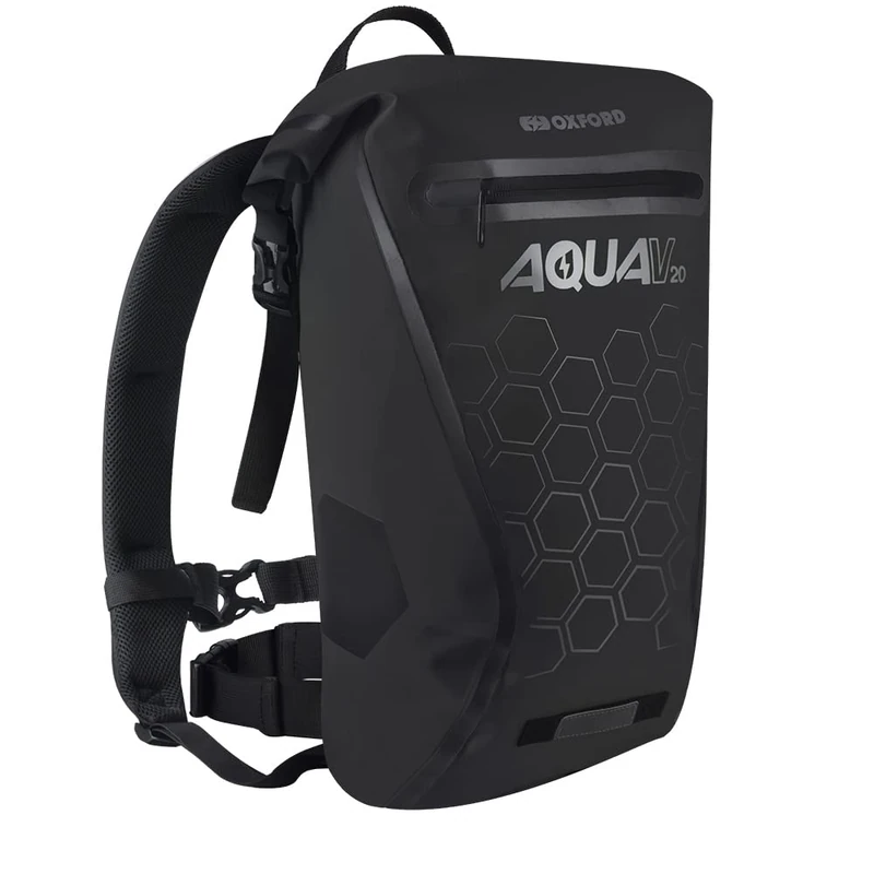 Oxford Aqua V20 Backpack - 20 Litre Reflective Waterproof Motorcycle Backpack, Black, One Size, OL695 - Image 1