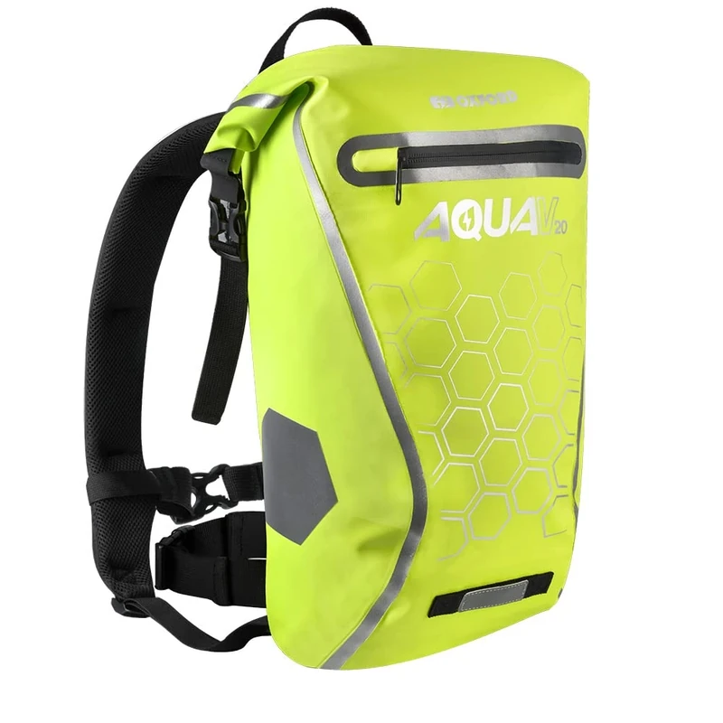 Oxford Aqua V20 Backpack - 20 Litre Reflective Waterproof Motorcycle Backpack, Fluorescent, (OL697)