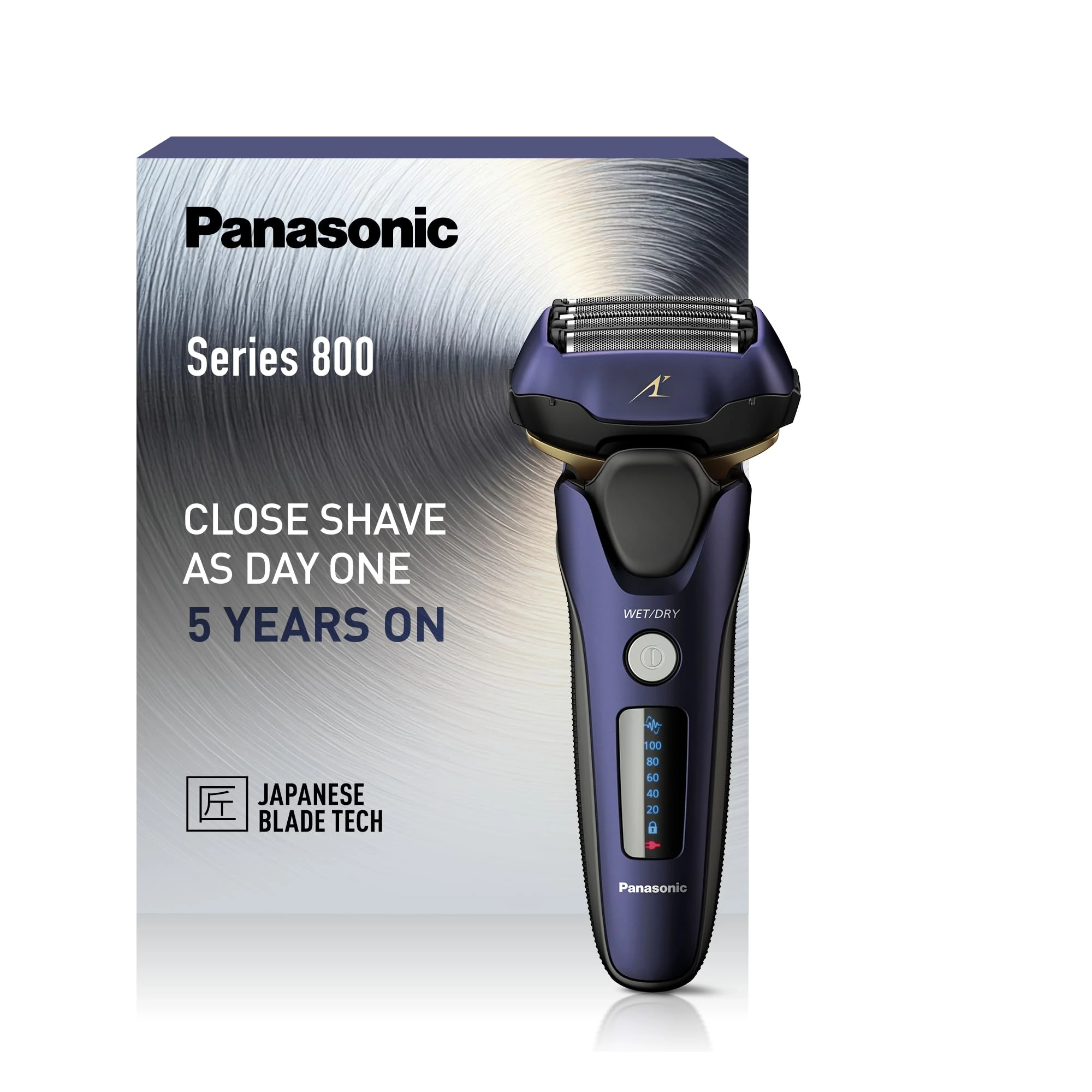 Panasonic Series 800 ES-LV67 , 5-Blade Wet & Dry Electric Shaver For Men, Rechargeable, Responsive Beard Sensor, Multi-Flex 16D Head, Navy and Black