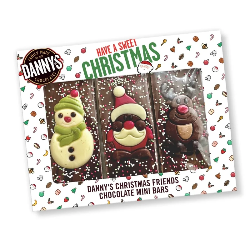 Danny's Christmas Chocolate friends - 3 x Medium 50g Bars Selection in Gift Box - Santa, Reindeer & Snowman - Secret Santa Gifts and Stocking Fillers - Christmas Eve Box Fillers