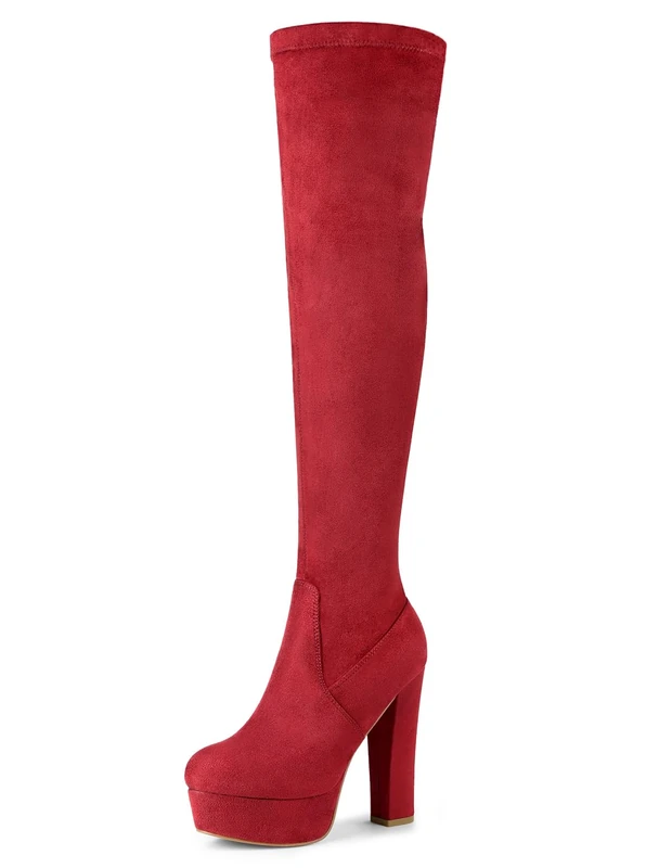 Allegra K Women's Platform Block Heel Over Knee High Boots Red 5.5 UK/Label Size 7.5 US
